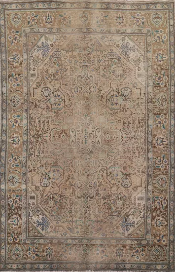 Distressed Geometric Tabriz Persian Area Rug 7x10