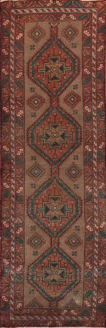 Brown Geometric Ardebil Persian Runner Rug 4x14