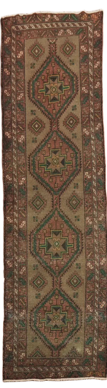 Brown Geometric Ardebil Persian Runner Rug 4x14