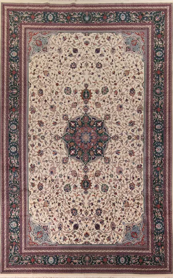 Vegetable Dye Wool Floral Agra Large Indian Rug 12x18