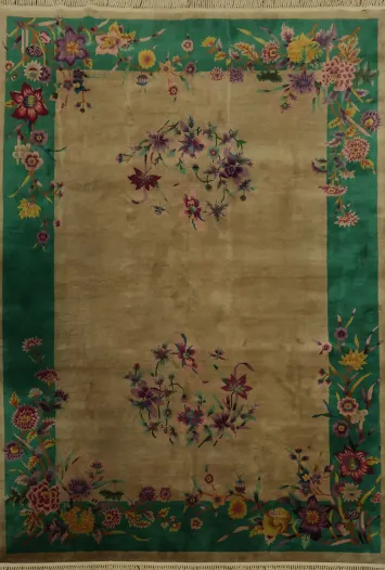Elegant Floral Art Deco Chinese Area Rug 9x12