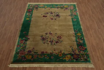 Elegant Floral Art Deco Chinese Area Rug 9x12