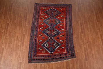Antique Wool Kazak Vegetable Dye Area Rug 5x8