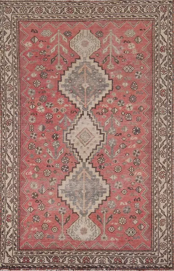 Distressed Pink Tribal Bakhtiari Persian Rug 4x7