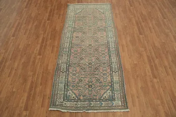 Traditional Vintage Pink and Blue Persian Runner with Warm Hues 4x9 ft