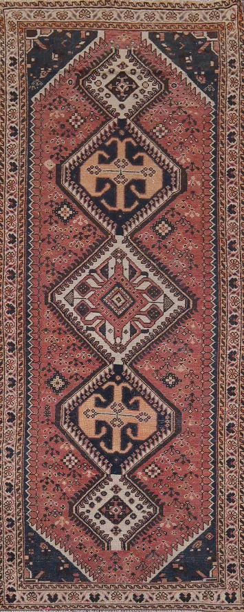 Distressed Wool Tribal Bakhtiari Persian Runner Rug 4x10