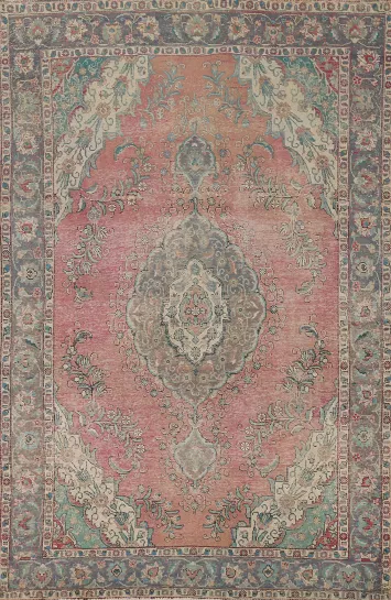 Distressed Wool Tabriz Persian Area Rug 7x10