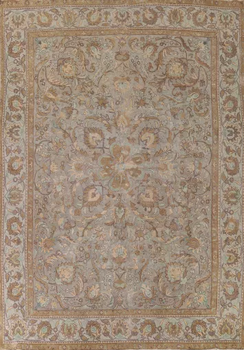 Distressed Wool Floral Tabriz Persian Area Rug 10x13