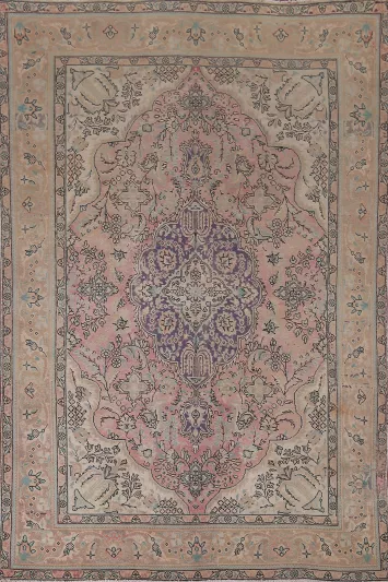 Vintage Pink Tabriz Persian Area Rug 7x9