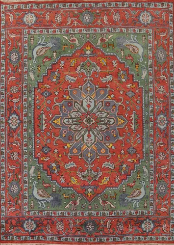 Animals Design Heriz Serapi Indian Area Rug 8x10