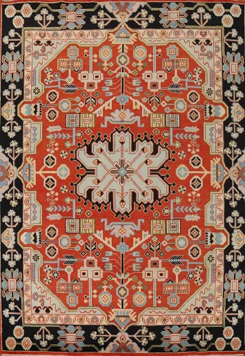 Orange Wool Geometric Kazak Indian Area Rug 8x10