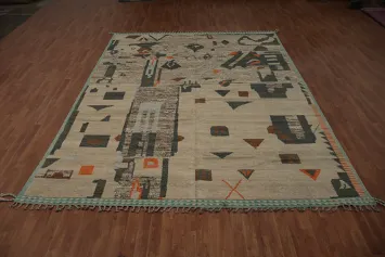 Earth Tone Wool Moroccan Abstract Area Rug 9x12