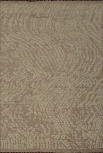 Sophisticated Moroccan Area Rug 8x10 with Wavy Zebra Stripes Design