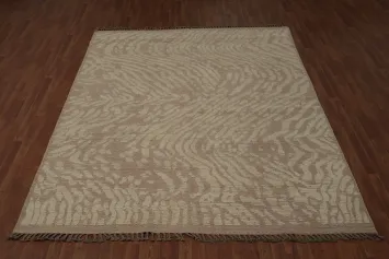 Sophisticated Moroccan Area Rug 8x10 with Wavy Zebra Stripes Design