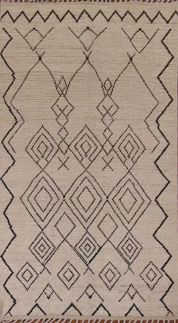 Handmade Beige Moroccan Oriental Area Rug 5x8