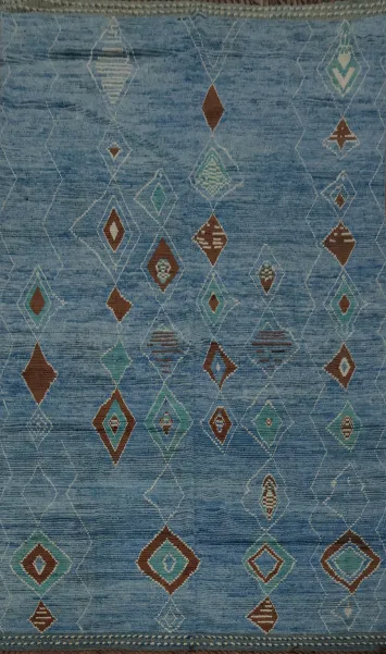 Blue Geometric Moroccan Wool Area Rug 9x12
