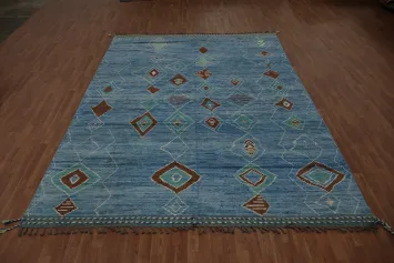Blue Geometric Moroccan Wool Area Rug 9x12