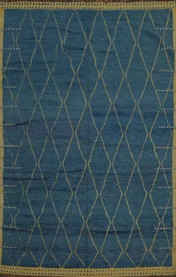 Contemporary Blue Moroccan Area Rug 9x13 with Subtle Tribal Flair