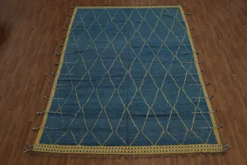 Contemporary Blue Moroccan Area Rug 9x13 with Subtle Tribal Flair