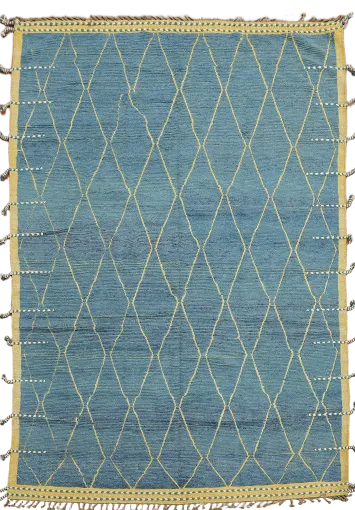 Modern Blue Moroccan Rug Showcasing an Intricate Diamond Layout 9x13 ft