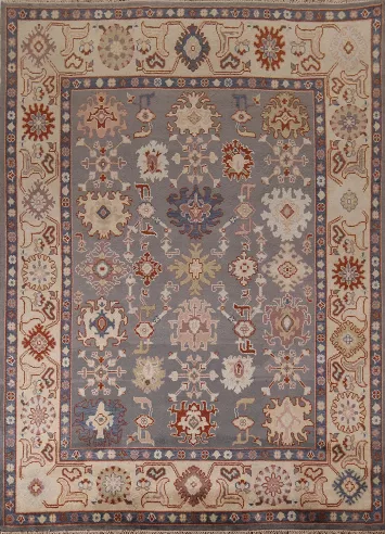 All-Over Gray Geometric Oushak Indian Area Rug 8x10