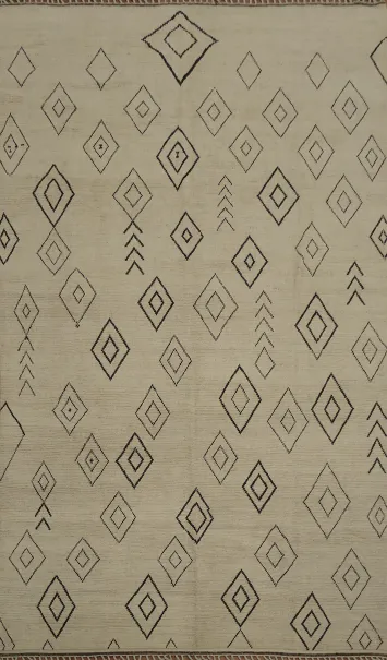 Minimalist Moroccan Large Rug 10x14 Featuring Subtle Diamond Motifs