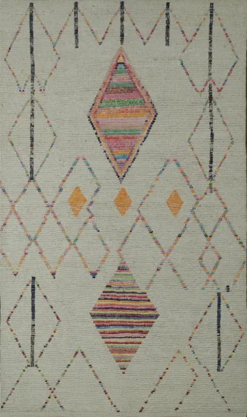 Sleek Modern Moroccan Rug: Abstract Geometric Symmetry for Any Room 6x10