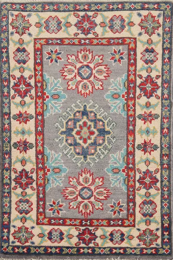 Gray Geometric Kazak Oriental Accent Rug 2x3