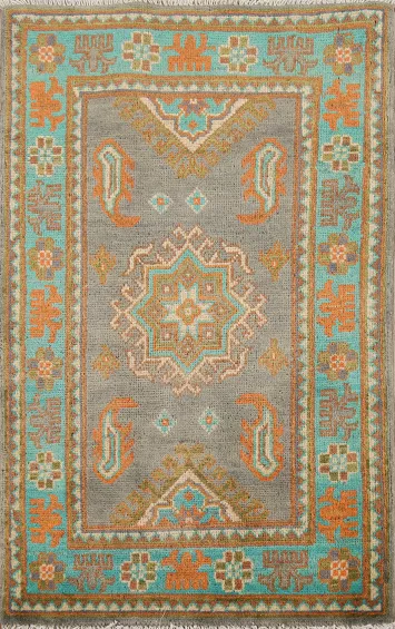 Gray Geometric Kazak Oriental Accent Rug 2x3