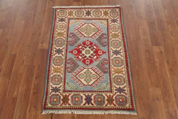 Light Blue Geometric Kazak Oriental Foyer Rug 2x3