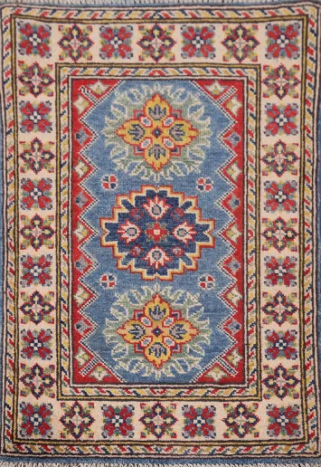 Handmade Blue Kazak Oriental Accent Rug 2x3