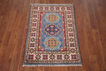 Handmade Blue Kazak Oriental Accent Rug 2x3