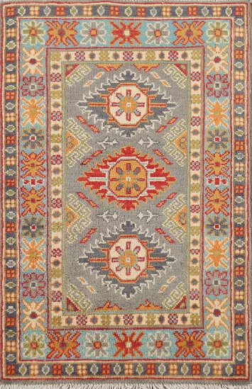 Gray Geometric Kazak Oriental Accent Rug 2x3