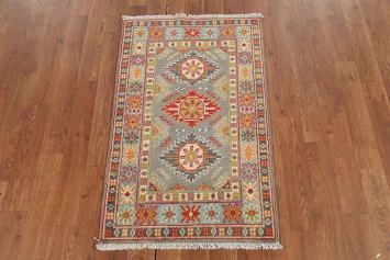 Gray Geometric Kazak Oriental Accent Rug 2x3