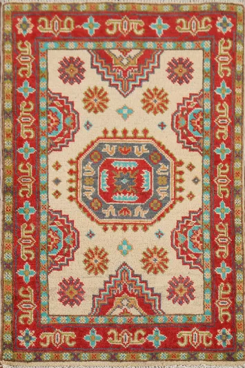 Handmade Wool Geometric Kazak Oriental Rug 2x3