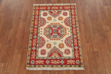 Handmade Wool Geometric Kazak Oriental Rug 2x3