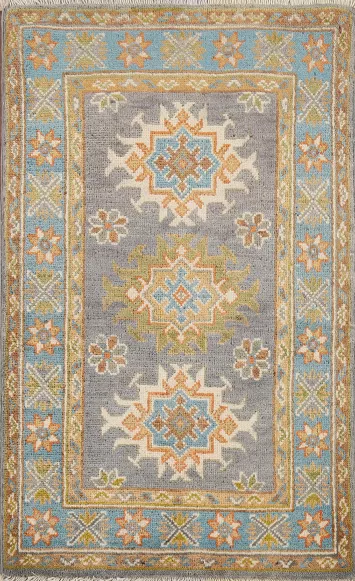 Gray Geometric Kazak Oriental Rug 2x3