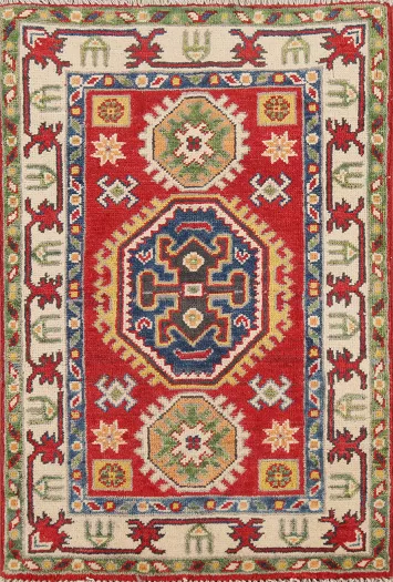 Handmade Red Wool Kazak Oriental Accent Rug 2x3