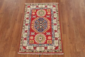 Handmade Red Wool Kazak Oriental Accent Rug 2x3