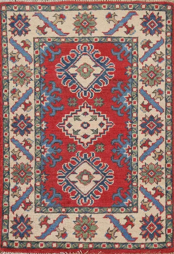 Geometric Red Kazak Oriental Accent Rug 2x3
