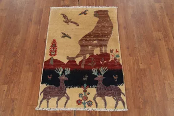 Animals Design Wool Kazak Oriental Foyer Rug 2x3