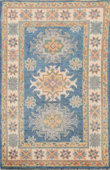 Handmade Blue Kazak Oriental Accent Rug 2x3