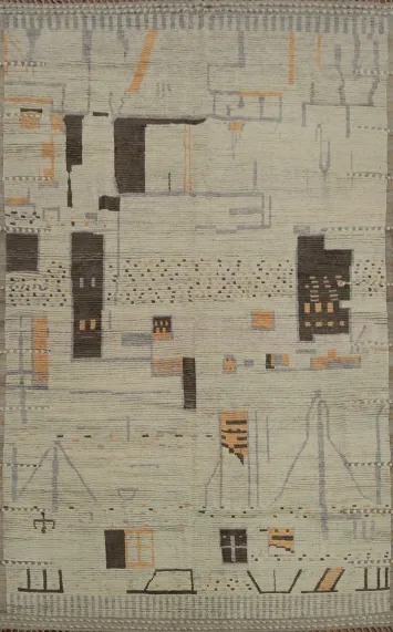 Moroccan Abstract Area Rug 9x12 with Earthy Tones and Subtle Patterns