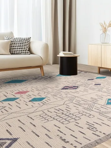 Stylish Bohemian Rug Enhanced by Unique Geometrical Patterns 9x13
