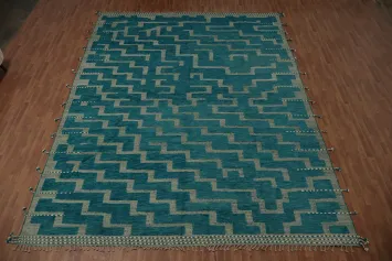 Vibrant Teal Stairs Patterned Moroccan Large Modern Rug 12x16
