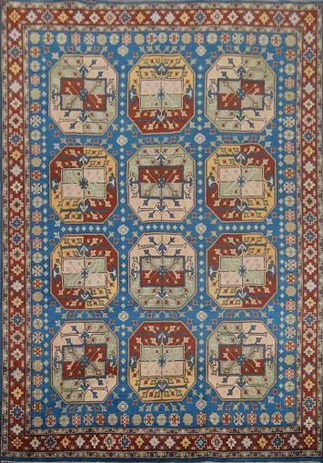 Blue Geometric Kazak Handmade Area Rug 8x10