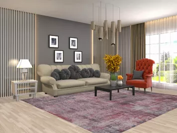 All-Over Red & Gray Abstract Indian Area Rug 8x10