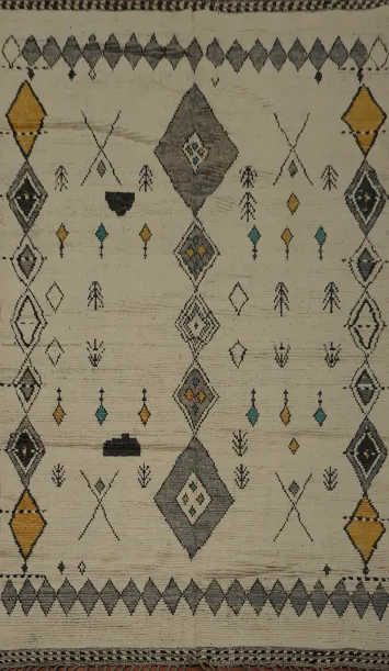 Tribal-Inspired Moroccan Area Rug 7x11 with Bold Diamond Motifs
