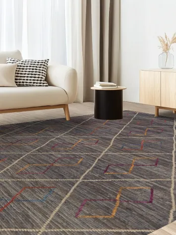 Gray & Blue Trellis Moroccan Wool Area Rug 9x13