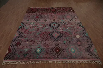 Handmade Plush Purple Moroccan Abstract Area Rug 9x13